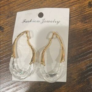 Gold and Clear Fashion Jewelry Earrings